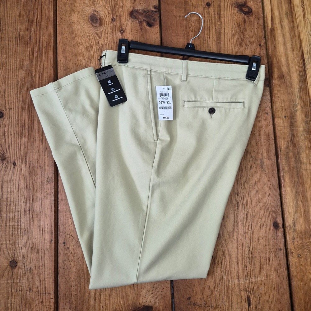 NWT Alfani Alfatech Men's 38x32 Pale Khaki Tech Pant Stretch Wicking